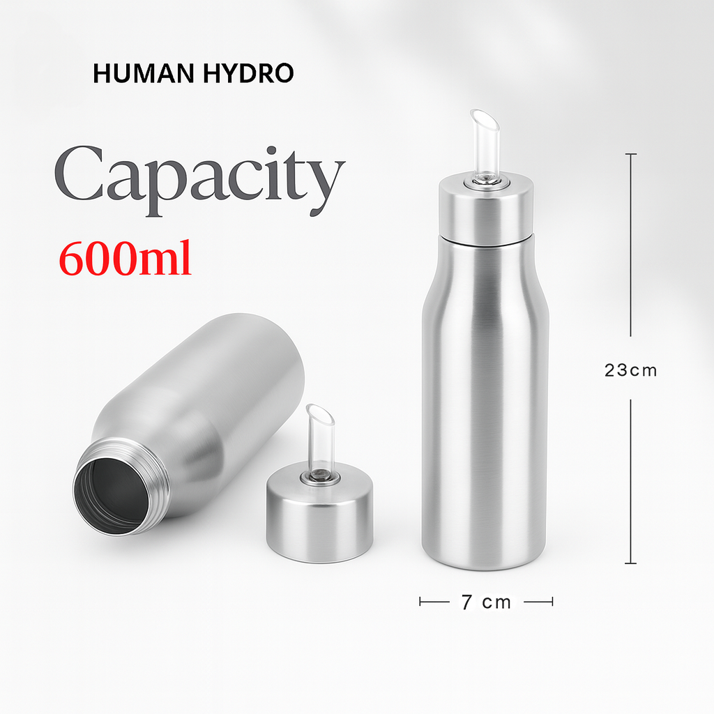 Stainless Steel Oil Dispenser – 600ml | Leak-Proof Oil Bottle with Spout | For Cooking Oil, Ghee, Vinegar | Rust-Free & Drip-Free Pouring