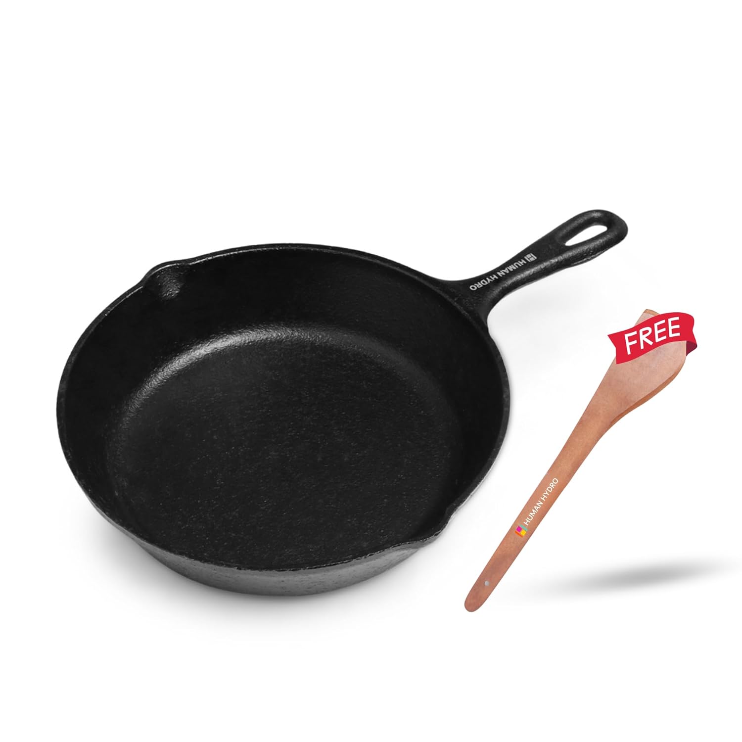 Cast Iron Fry Pan (8 Inch/20CM) with Wooden Spatula, Naturally Nonstick, Non-Toxic, Gas & Induction Compatible, Perfect for Frying & Searing
