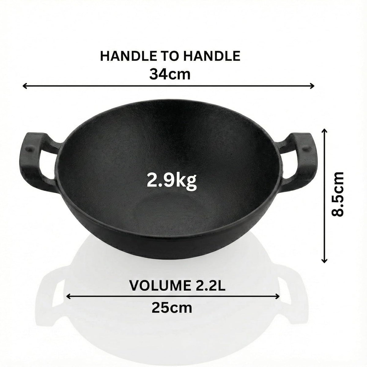 Pre-Seasoned Cast Iron Kadai with Wooden Spatula – 25CM, Naturally Nonstick, Gas & Induction Compatible