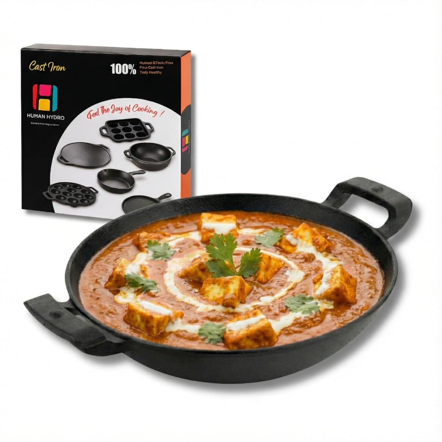 Cast Iron Kadai, 26CM (10.5 Inch), 2.2L, Naturally Nonstick, Non-Toxic, Flat Bottom, Gas & Induction Compatible