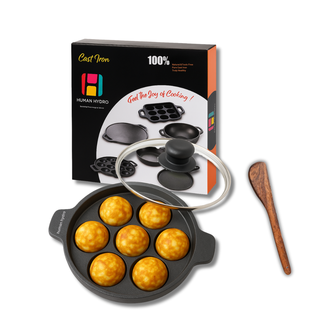 7 pit paniyaram pan lid & spatula with box