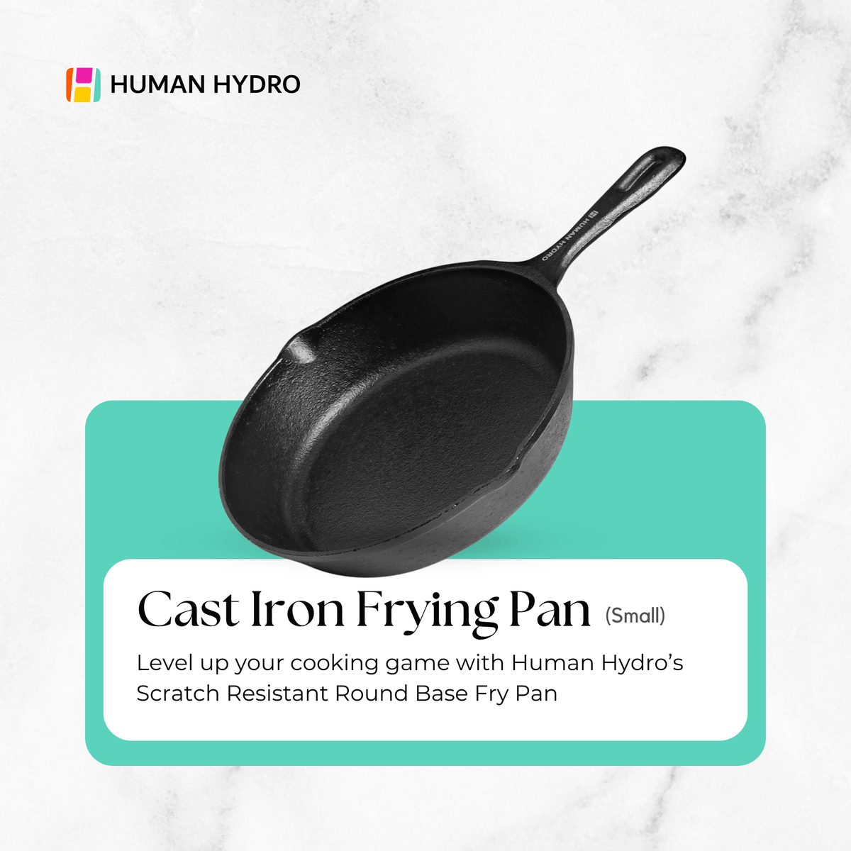 Cast Iron Fry Pan by Human Hydro, 20CM, scratch resistant, ideal for frying and searing, non-toxic and durable.
