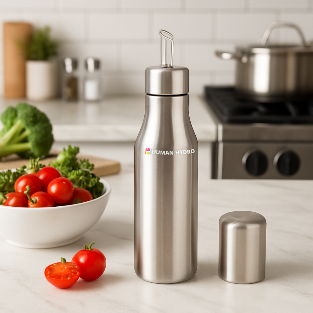 Stainless Steel Oil Dispenser – 600ml | Leak-Proof Oil Bottle with Spout | For Cooking Oil, Ghee, Vinegar | Rust-Free & Drip-Free Pouring