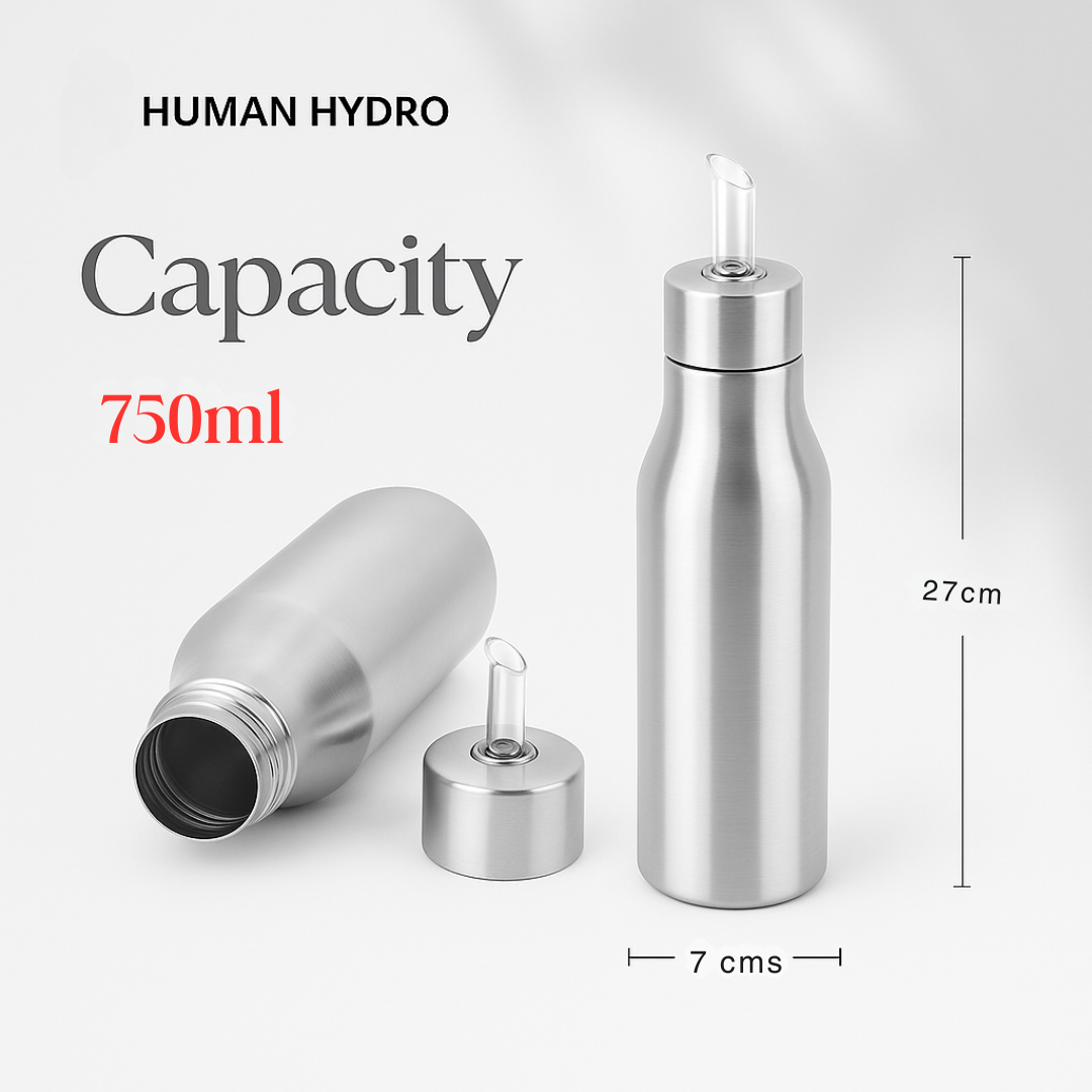 Human Hydro 750ml Stainless Steel Oil Dispenser | Sleek Leak-Proof Pourer for Cooking Oil, Vinegar, and Ghee | Anti-Drip Spout | Durable & Rust-Free
