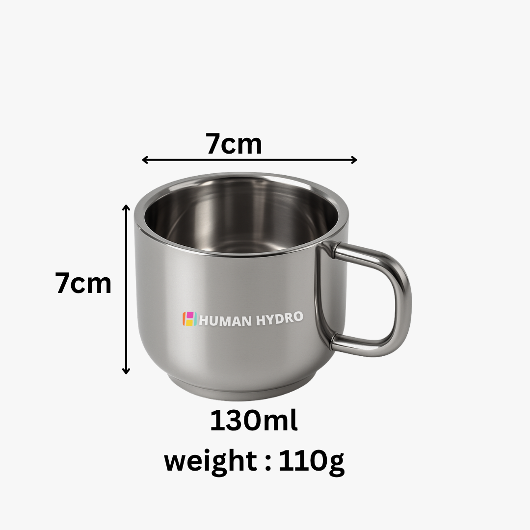 Set of 12 Premium Large Stainless Steel Tea Cups (130 ml each), Spill-Proof Rim Design, Durable, Rust-Free & Dishwasher Safe