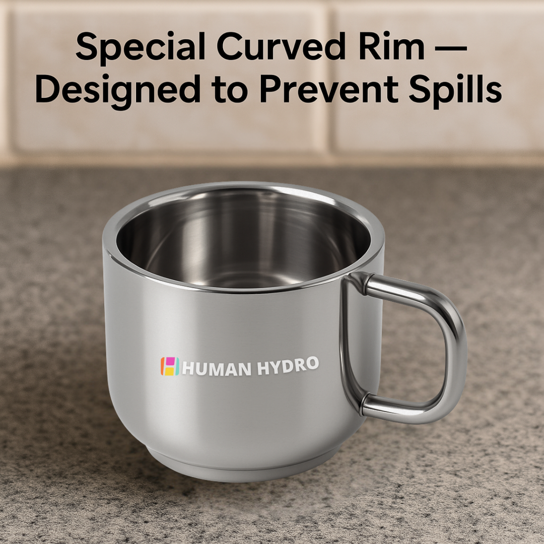 Set of 12 Premium Large Stainless Steel Tea Cups (130 ml each), Spill-Proof Rim Design, Durable, Rust-Free & Dishwasher Safe