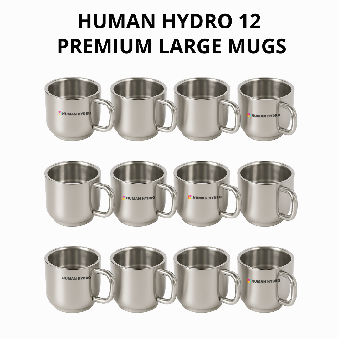 Set of 12 Premium Large Stainless Steel Tea Cups (130 ml each), Spill-Proof Rim Design, Durable, Rust-Free & Dishwasher Safe