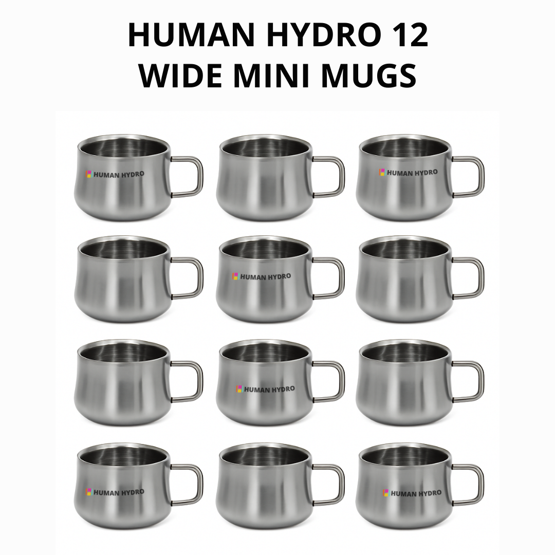 Set of 12 Wide Mini Steel Mugs (120ml Each) Premium Stainless Steel Tea Cups, Spill-Proof Rim, Durable, Rust-Free & Dishwasher Safe