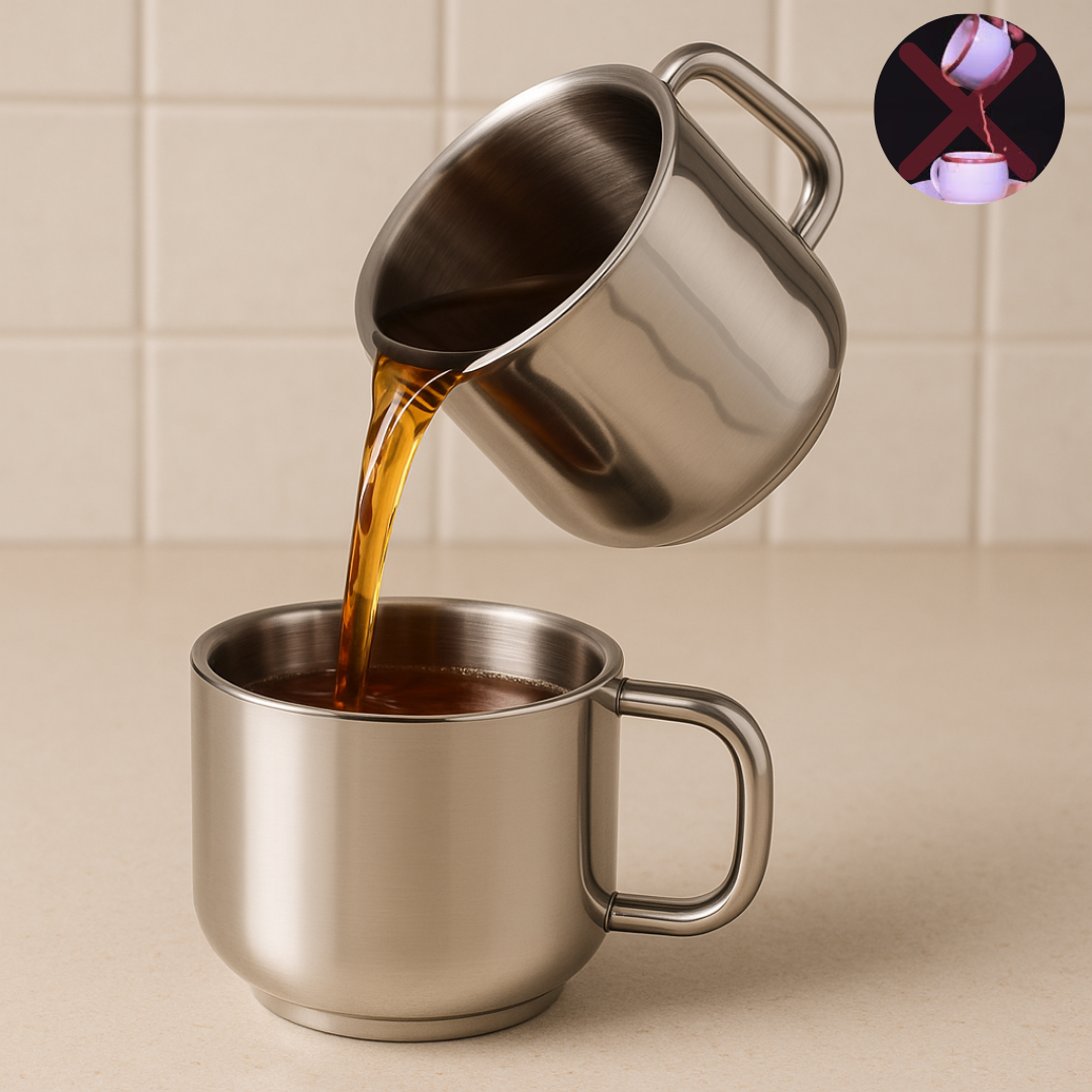 Set of 12 Premium Large Stainless Steel Tea Cups (130 ml each), Spill-Proof Rim Design, Durable, Rust-Free & Dishwasher Safe