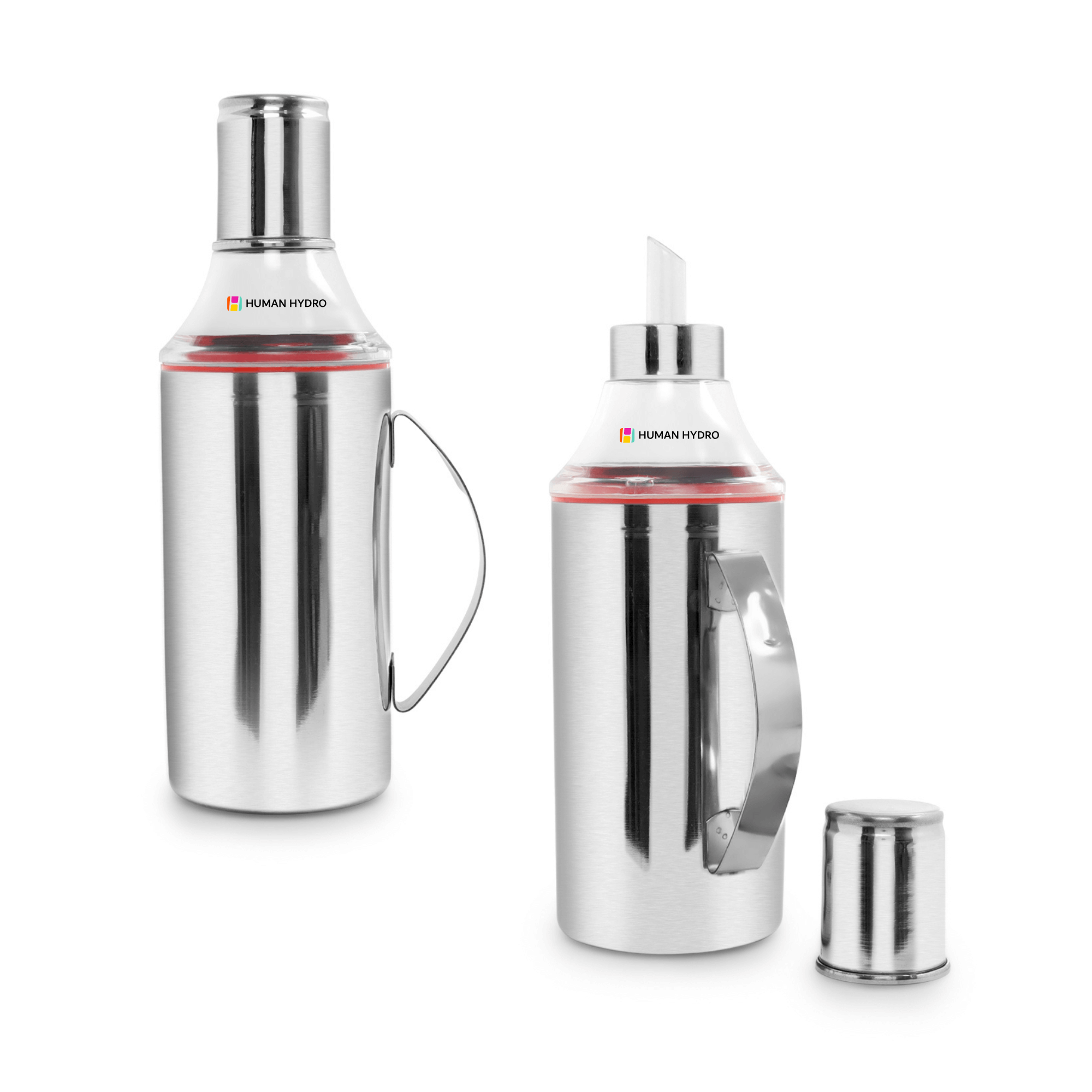 Set of 2 stainless steel oil dispenser bottles, 1000ml, leak-proof, drip-free spout for kitchen oils.