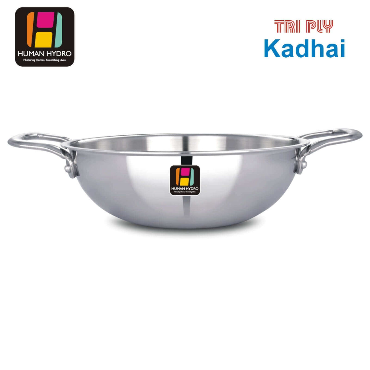 Tri-Ply Stainless Steel Kadai by Human Hydro, 22CM, perfect for deep frying and stir-frying.