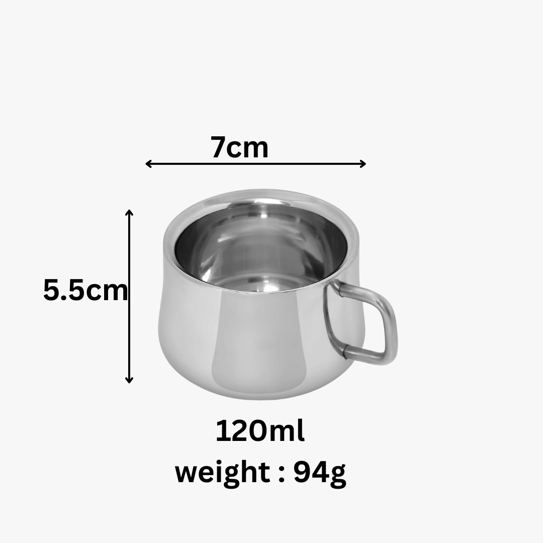 Set of 12 Wide Mini Steel Mugs (120ml Each) Premium Stainless Steel Tea Cups, Spill-Proof Rim, Durable, Rust-Free & Dishwasher Safe