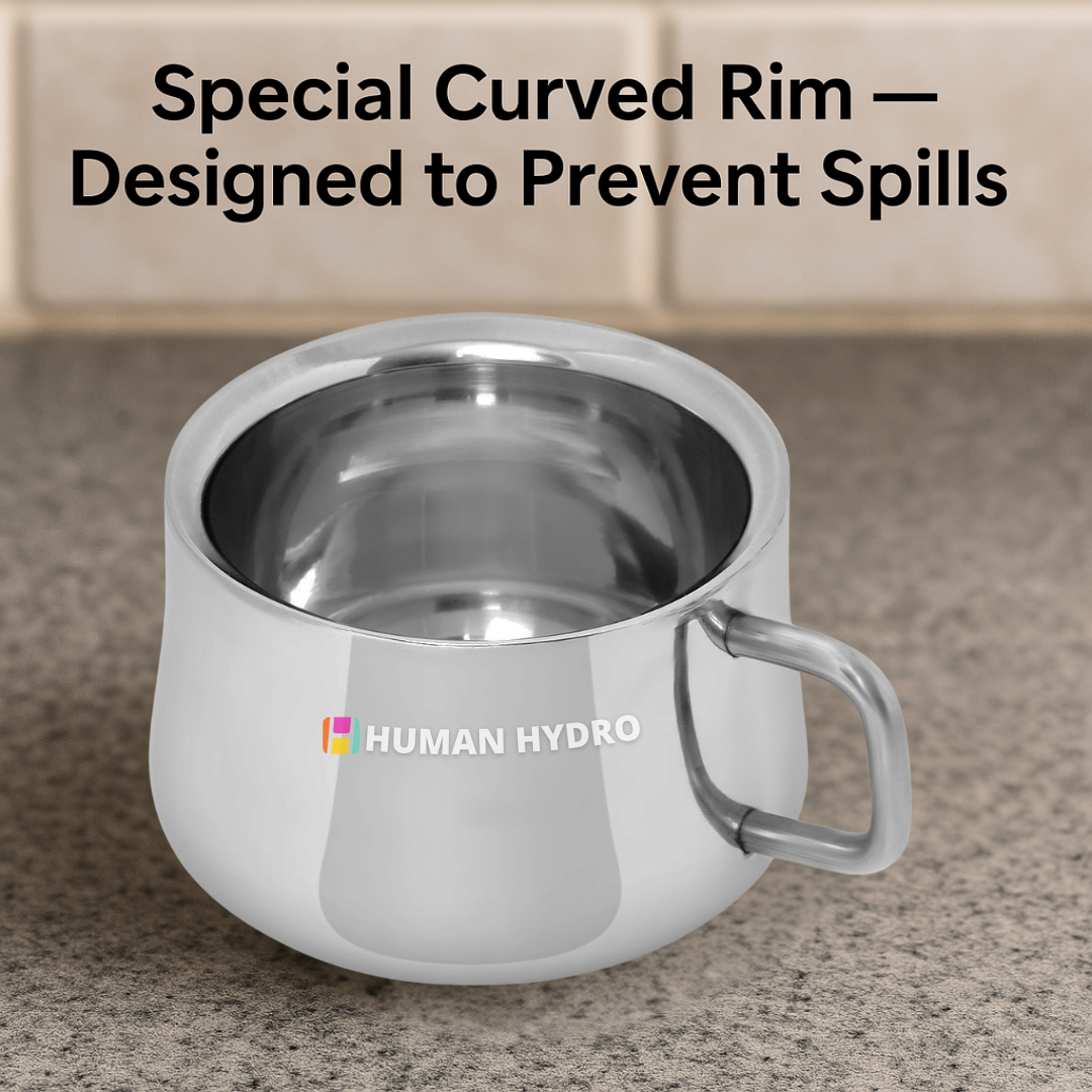 Set of 12 Wide Mini Steel Mugs (120ml Each) Premium Stainless Steel Tea Cups, Spill-Proof Rim, Durable, Rust-Free & Dishwasher Safe