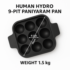 Pre-Seasoned Cast Iron 9-Pit Paniyaram Pan with Wooden Spatula, Naturally Nonstick, Toxin-Free, Gas & Induction Compatible