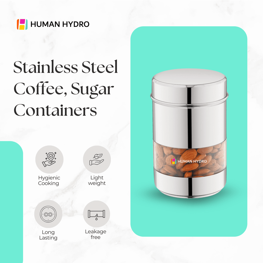 Stainless Steel Storage Container (500ml) with Transparent Window, Airtight Lid, Glossy Finish, Perfect for Spices, Grains, Snacks & More