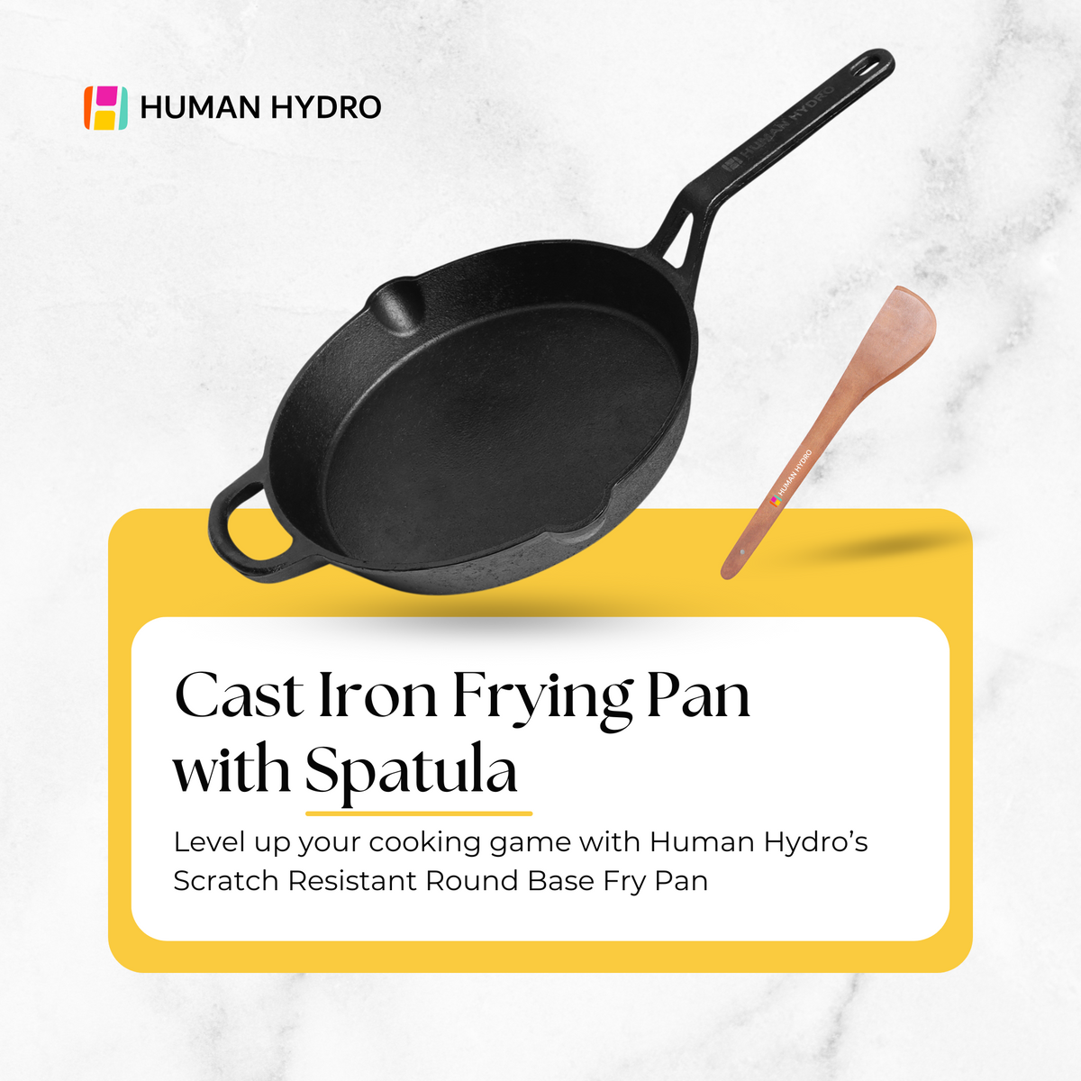Cast Iron Fry Pan (24CM) with Wooden Spatula, Naturally Nonstick, Non-Toxic, Gas & Induction Compatible, Perfect for Frying & Searing