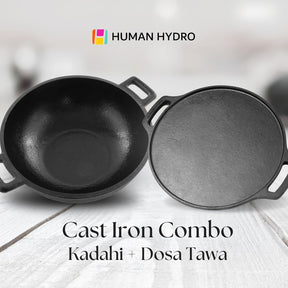 Cast Iron Cookware Combo, Tawa (29CM) & Kadai (24CM), Naturally Nonstick, Induction & Gas Compatible, Perfect for Dosa, Roti, Curries & Frying