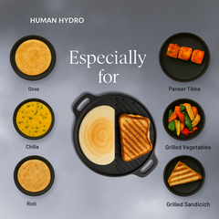 2-in-1 Cast Iron Grill Tawa, 30CM, Naturally Nonstick, Non-Toxic, Gas & Induction Compatible, Perfect for Grilling & Tandoor-Style Cooking