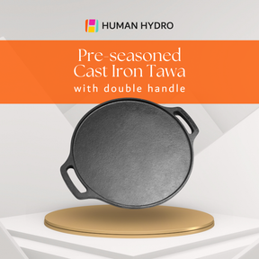 Cast Iron Cookware Set - 30CM Dosa Tawa and 12-Pit Paniyaram Pan with Glass Lid, Pre-Seasoned, Naturally Nonstick, Gas & Induction Compatible