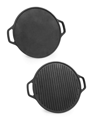 2-in-1 Cast Iron Grill Tawa, 30CM, Naturally Nonstick, Non-Toxic, Gas & Induction Compatible, Perfect for Grilling & Tandoor-Style Cooking