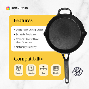 Cast Iron Fry Pan (10 Inch/25CM) with Wooden Spatula, Naturally Nonstick, Non-Toxic, Gas & Induction Compatible, Perfect for Frying & Searing