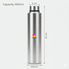 Stainless Steel Water Bottles – Set of 2 | 1 Litre Each | Single Wall Leak-Proof Fridge Bottles for Home & Office