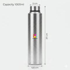 Stainless Steel Water Bottle 1 Litre, Single Wall Leak-Proof Fridge Bottle, Rust-Free, Durable & Reusable, Set of 6