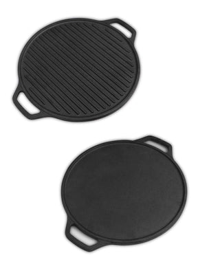 2-in-1 Cast Iron Grill Tawa, 30CM, Naturally Nonstick, Non-Toxic, Gas & Induction Compatible, Perfect for Grilling & Tandoor-Style Cooking