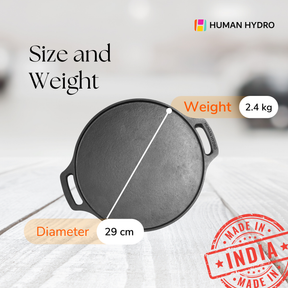 Cast Iron Tawa with Wooden Spatula, 29CM, Naturally Nonstick, Induction & Gas Compatible, Perfect for Dosa, Roti & Paratha