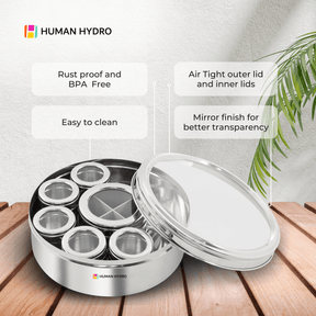 12-in-1 Stainless Steel Masala Dabba with See-Through Lid, Airtight Spice Box & Spice Organizer for Kitchen