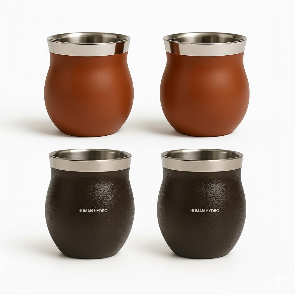 Stainless Steel Kulhad Cups Set of 4, 150 ml Tea & Coffee Mugs, 2 Light Brown + 2 Dark Brown