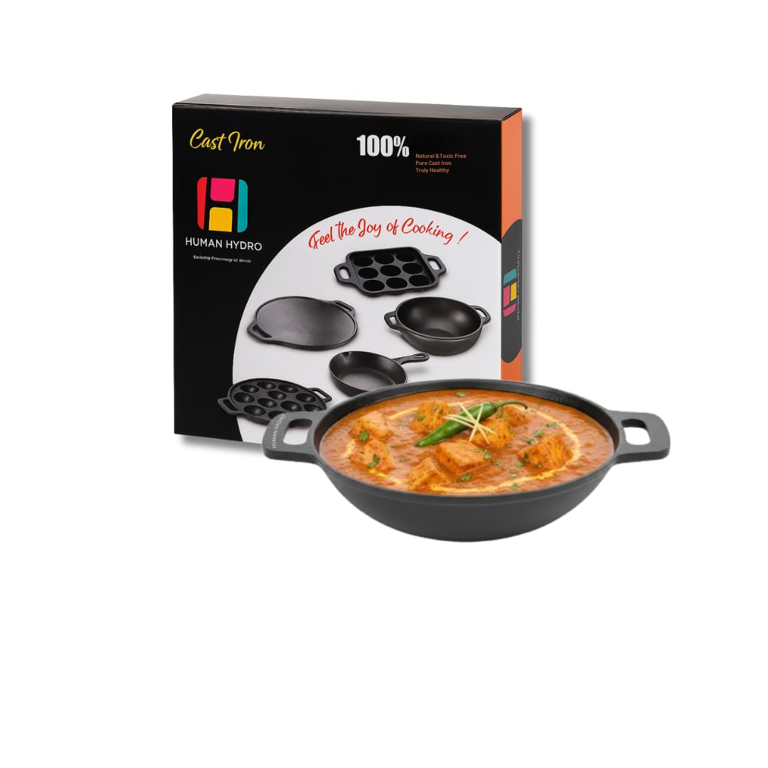 Cast Iron Kadai/Kadahi, 3L (25CM/9.7 Inch), Naturally Nonstick, Induction & Gas Compatible