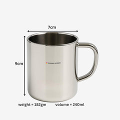 Stainless Steel Coffee Mugs – Set of 2 | 240 ml Each | Durable Tea & Coffee Cups | Rust-Resistant & Easy to Clean
