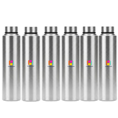 Stainless Steel Water Bottle 1 Litre, Single Wall Leak-Proof Fridge Bottle, Rust-Free, Durable & Reusable, Set of 6