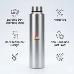 Stainless Steel Water Bottles – Set of 2 | 1 Litre Each | Single Wall Leak-Proof Fridge Bottles for Home & Office