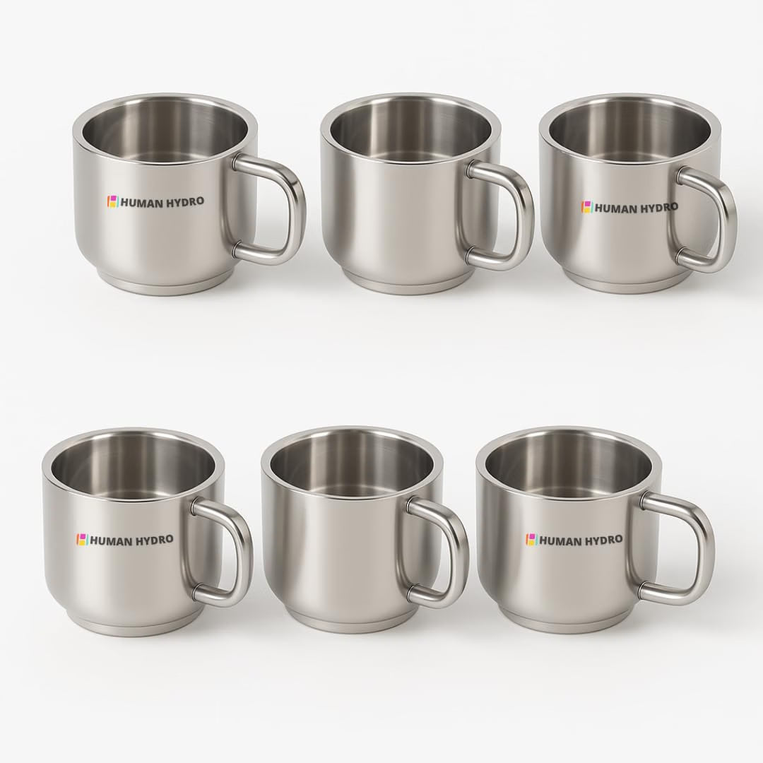 Set of 6 Premium Large Stainless Steel Tea Cups (130 ml Each) | Spill-Proof Rim Design | Durable, Rust-Free & Dishwasher Safe
