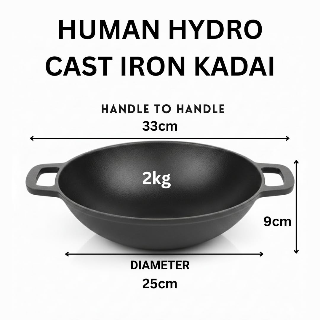 Cast Iron Kadai/Kadahi, 3L (25CM/9.7 Inch), Naturally Nonstick, Induction & Gas Compatible