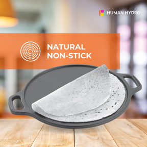 Cast Iron Cookware Set - 30CM Dosa Tawa and 12-Pit Paniyaram Pan with Glass Lid, Pre-Seasoned, Naturally Nonstick, Gas & Induction Compatible