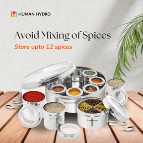 12-in-1 Stainless Steel Masala Dabba with See-Through Lid, Airtight Spice Box & Spice Organizer for Kitchen