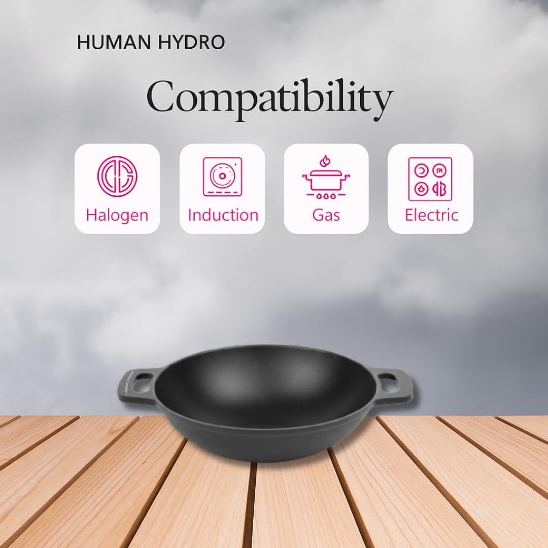 Cast Iron Kadai/Kadahi, 3L (25CM/9.7 Inch), Naturally Nonstick, Induction & Gas Compatible