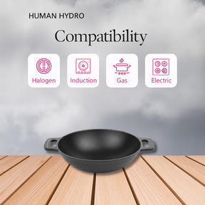 Cast Iron Kadai/Kadahi, 3L (25CM/9.7 Inch), Naturally Nonstick, Induction & Gas Compatible