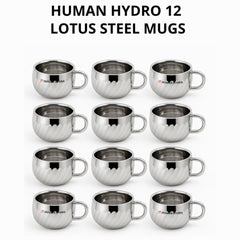 Stainless Steel Lotus Tea Cups Set of 12 | 120ml Each | Rust-Free, Unbreakable & Dishwasher Safe
