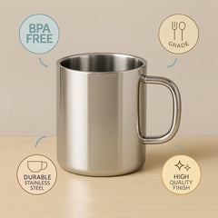 Stainless Steel Coffee Mugs – Set of 2 | 240 ml Each | Durable Tea & Coffee Cups | Rust-Resistant & Easy to Clean