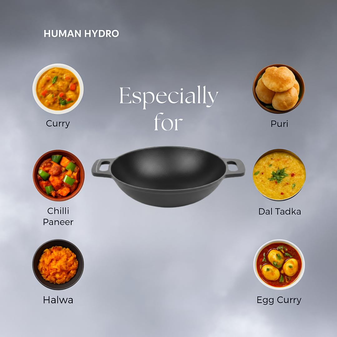 Cast Iron Kadai/Kadahi, 3L (25CM/9.7 Inch), Naturally Nonstick, Induction & Gas Compatible