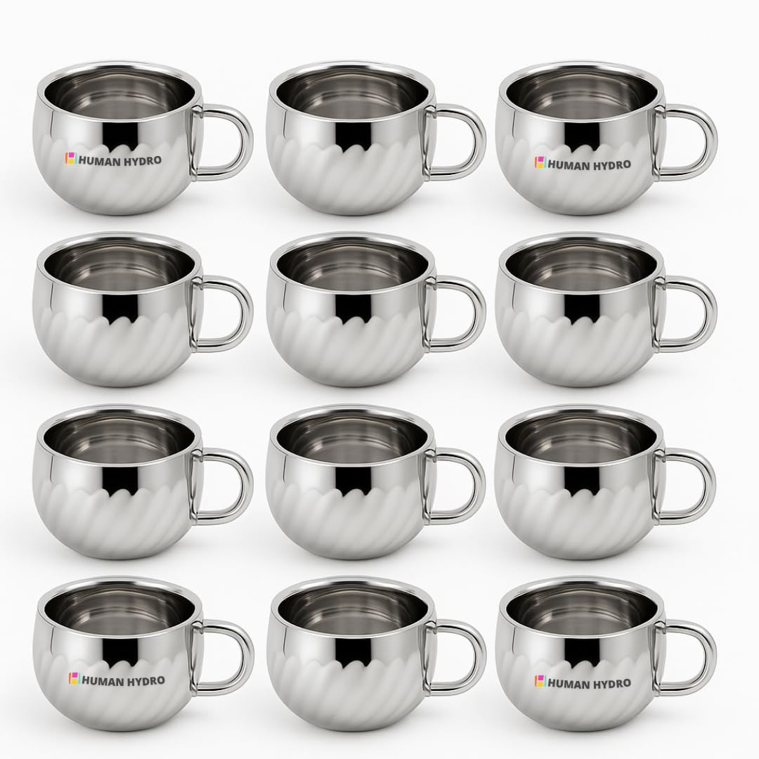 Stainless Steel Lotus Tea Cups Set of 12 | 120ml Each | Rust-Free, Unbreakable & Dishwasher Safe
