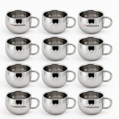Stainless Steel Lotus Tea Cups Set of 12 | 120ml Each | Rust-Free, Unbreakable & Dishwasher Safe