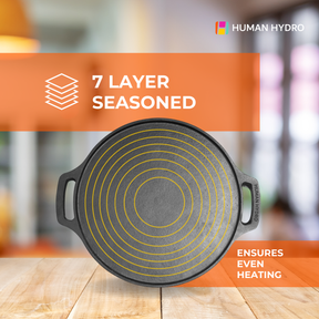 Cast Iron Cookware Set - 30CM Dosa Tawa and 12-Pit Paniyaram Pan with Glass Lid, Pre-Seasoned, Naturally Nonstick, Gas & Induction Compatible