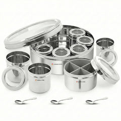 12-in-1 Stainless Steel Masala Dabba with See-Through Lid, Airtight Spice Box & Spice Organizer for Kitchen