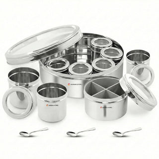 12-in-1 Stainless Steel Masala Dabba with See-Through Lid, Airtight Spice Box & Spice Organizer for Kitchen