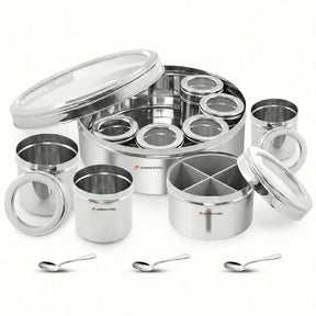 12-in-1 Stainless Steel Masala Dabba with See-Through Lid, Airtight Spice Box & Spice Organizer for Kitchen